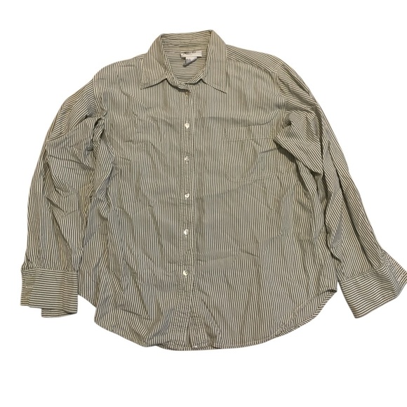 Kathie Lee Vintage 90s 100% Silk Striped Button Down Blouse Size 12 Green/White - Picture 1 of 5